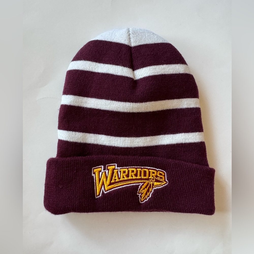 Warriors Sport-Tek Winter Beanie Unisex Hat Multicolor Burgundy/White Striped